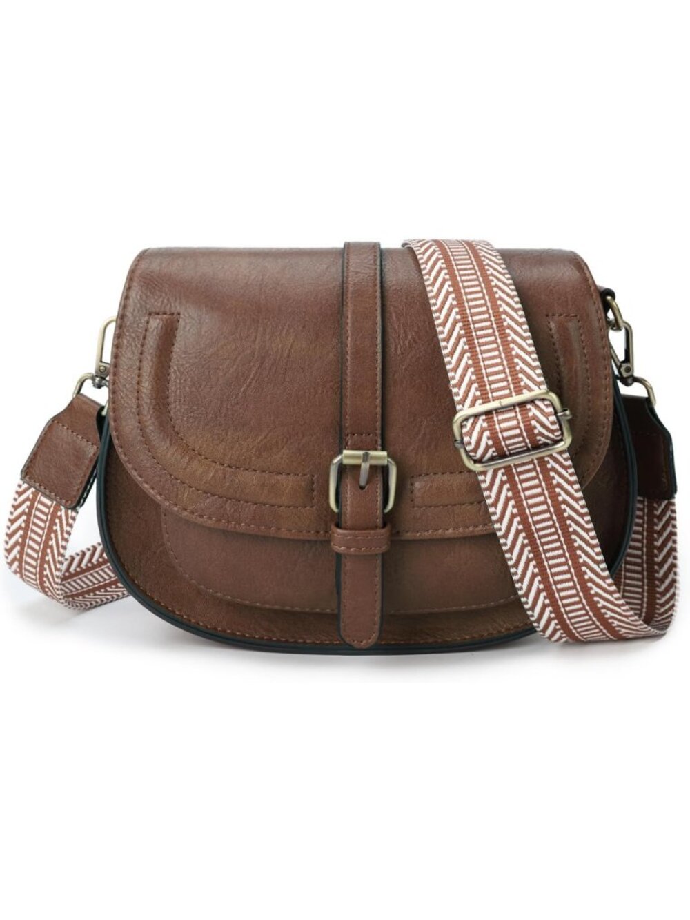 Women's Coffee Retro Vegan Leather Vintage Saddle Crossbody Bag Small Boho Purse